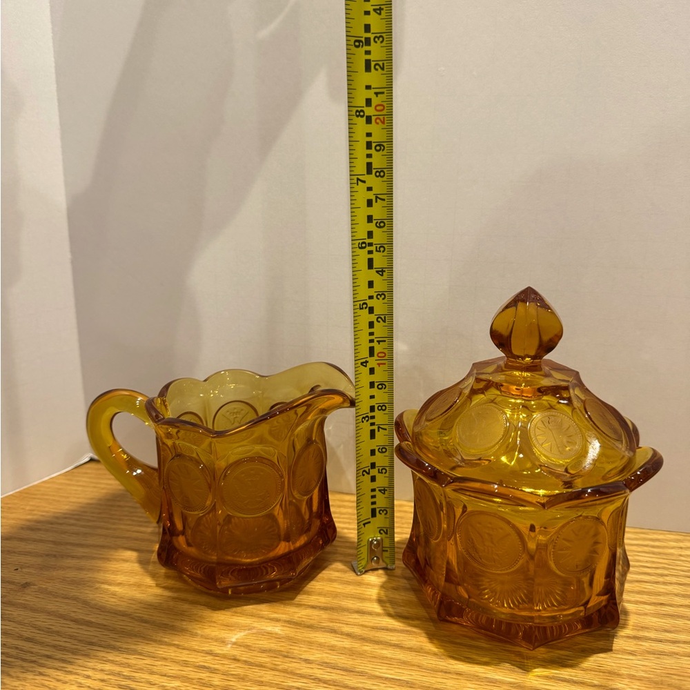 Fostoria Coin MCM federal Amber Glass Creamer and Sugar Set - Picture 7 of 8
